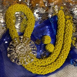 Yellow Beaded Necklace and Earring Set